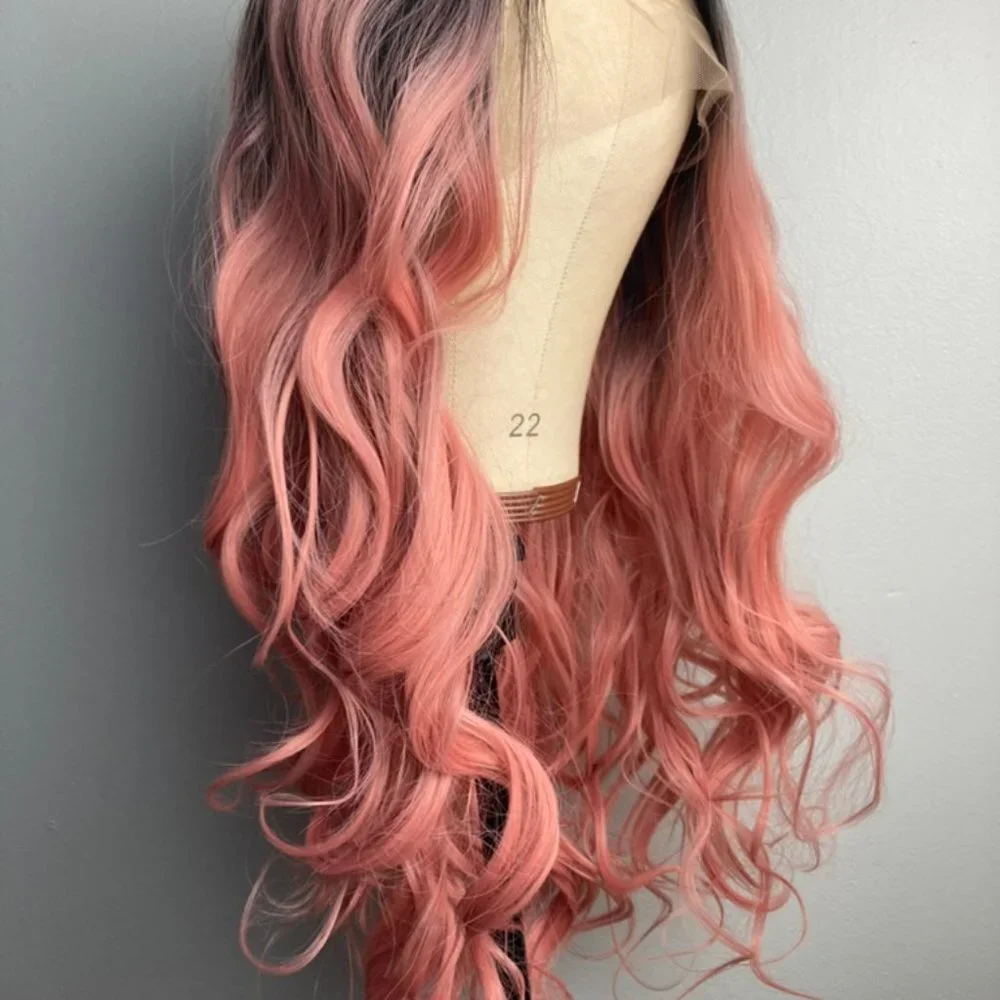 Pink Wig With Black Lace Front Wig